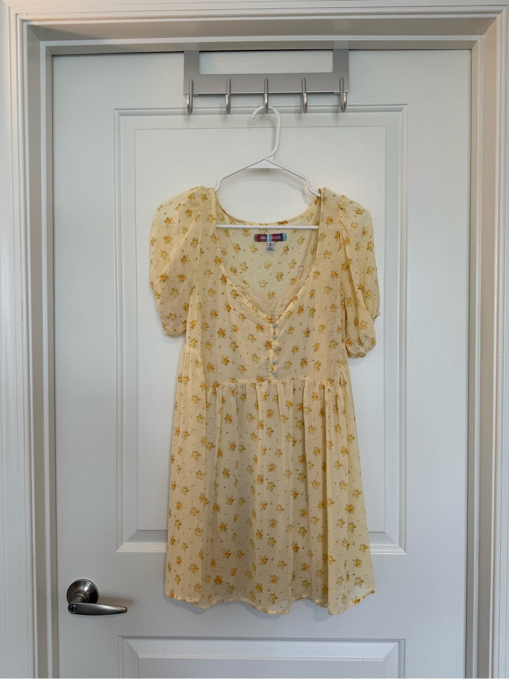 Urban Outfitters Yellow Babydoll Floral Puff-Sleeve Mini Dress